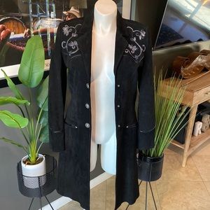 Cripple Creek Sueded Leather Embroidered Cowgirl Trench Coat Jacket